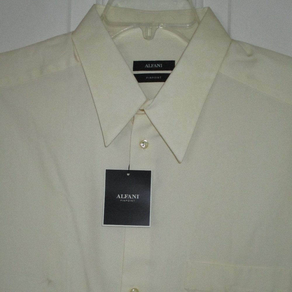 Macy's Alfani Mens L/S Ivory Pinpoint Cotton Dress Shirt NWT-Size 17/32-33 or XL - Picture 2 of 3